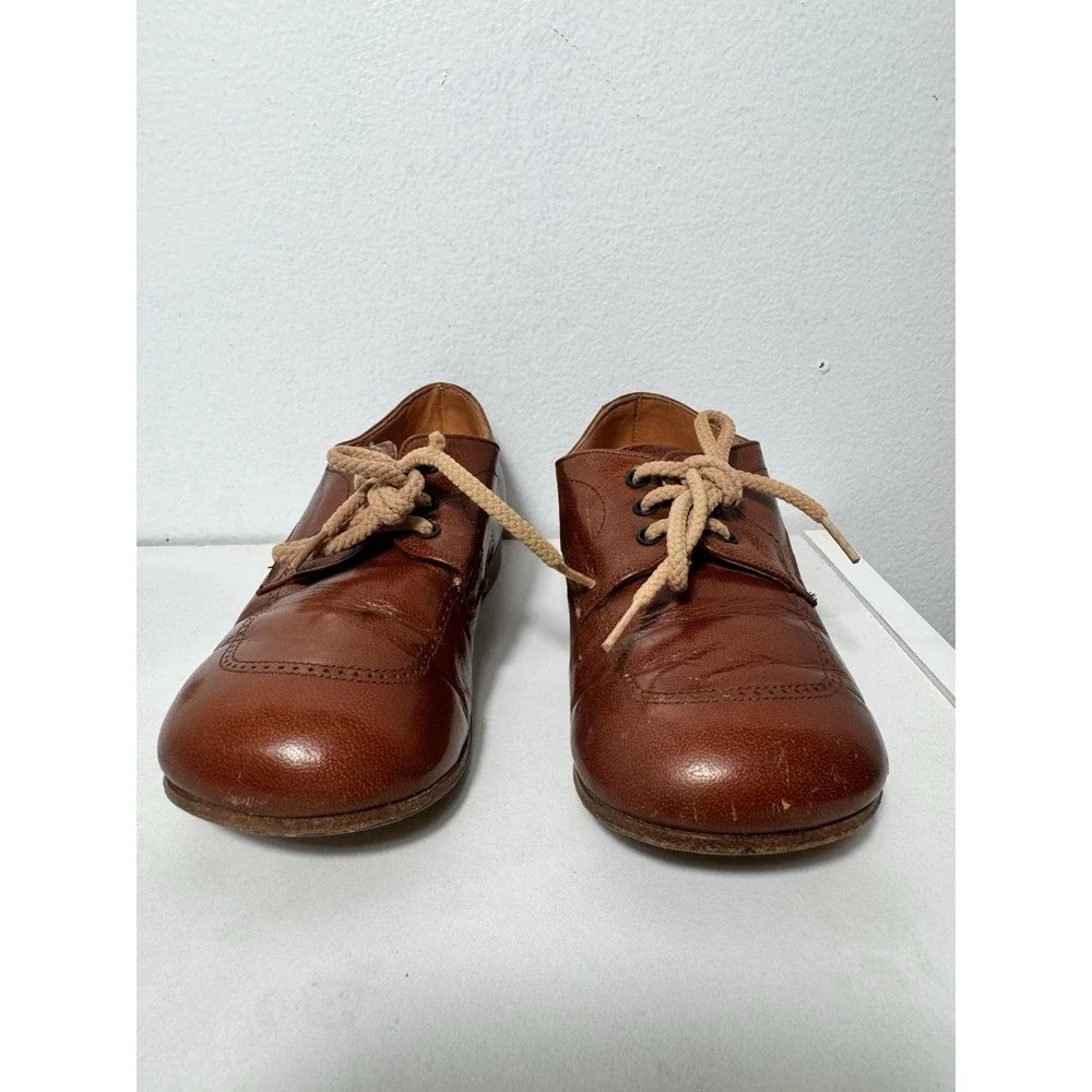 Vintage Brown Leather Baby Shoes Lace Up Antique ToddlerBaby Made In Italy Sz 24